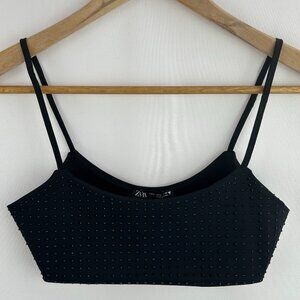 Zara Chic Night-Out Black Studded Bralette – Small